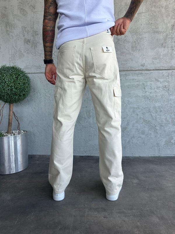 Krem Kargo Cep Baggy Jean