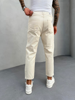 Krem Lazer Detaylı Boyfriend Jean