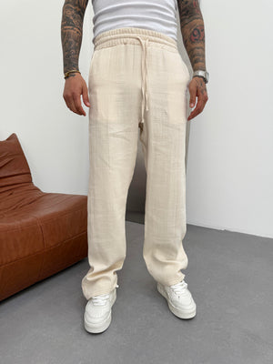 Krem Müslin Kumaş Baggy Pantolon