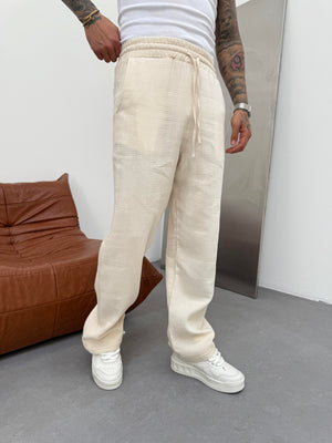Krem Müslin Kumaş Baggy Pantolon