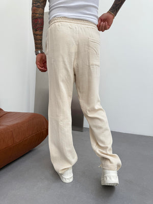 Krem Müslin Kumaş Baggy Pantolon