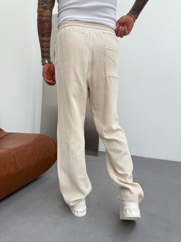 Krem Müslin Kumaş Baggy Pantolon