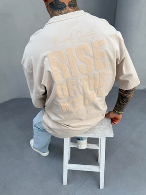 Krem Oversize Baskılı T-Shirt