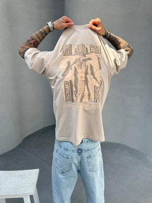Krem Oversize Baskılı T-Shirt