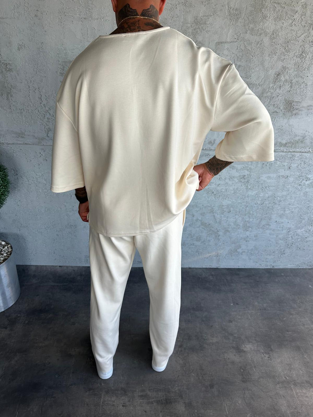 Krem Oysho Kumaş Baggy Pantolon