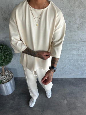 Krem Oysho Kumaş Fakir Kol T-Shirt