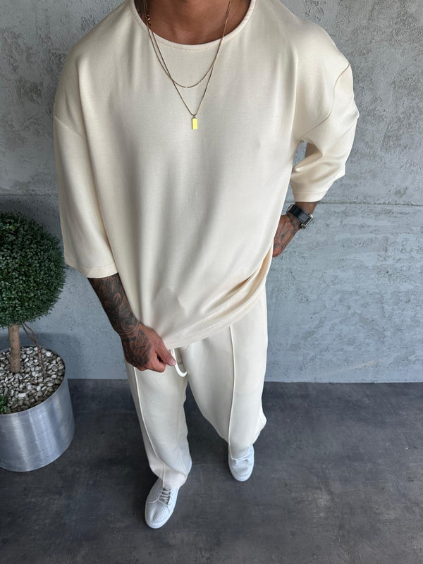 Krem Oysho Kumaş Fakir Kol T-Shirt