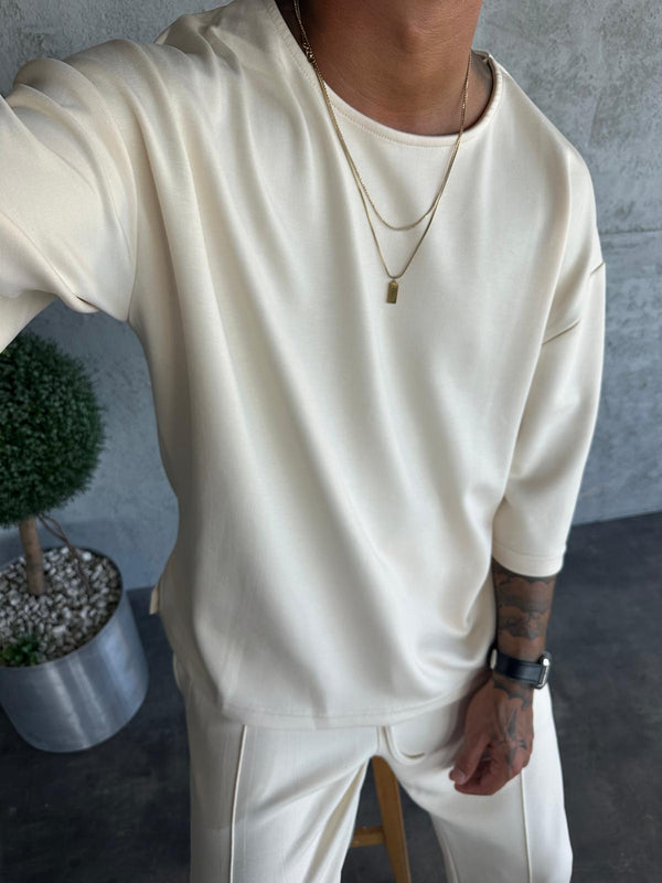 Krem Oysho Kumaş Fakir Kol T-Shirt