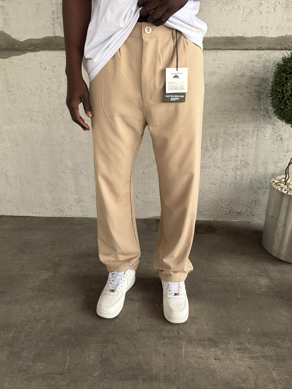 Krem Pileli Baggy Kumaş Pantolon