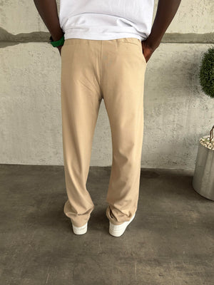 Krem Pileli Baggy Kumaş Pantolon