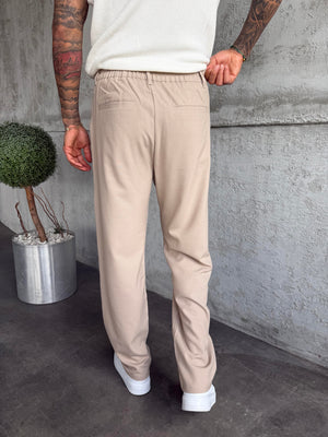Krem Pileli Baggy Kumaş Pantolon