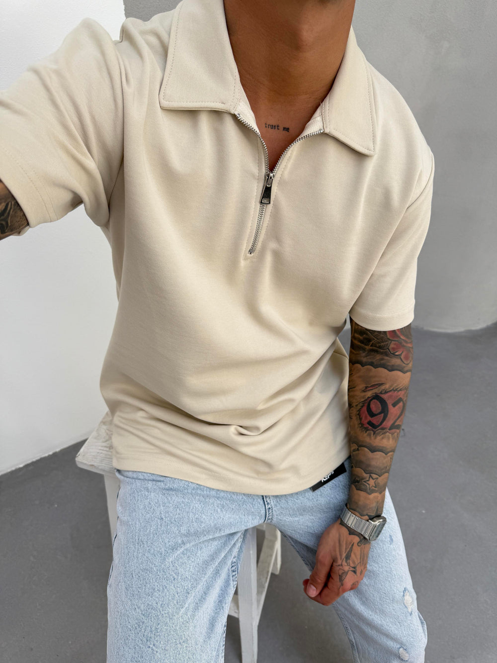 Krem Polo Yaka T-Shirt