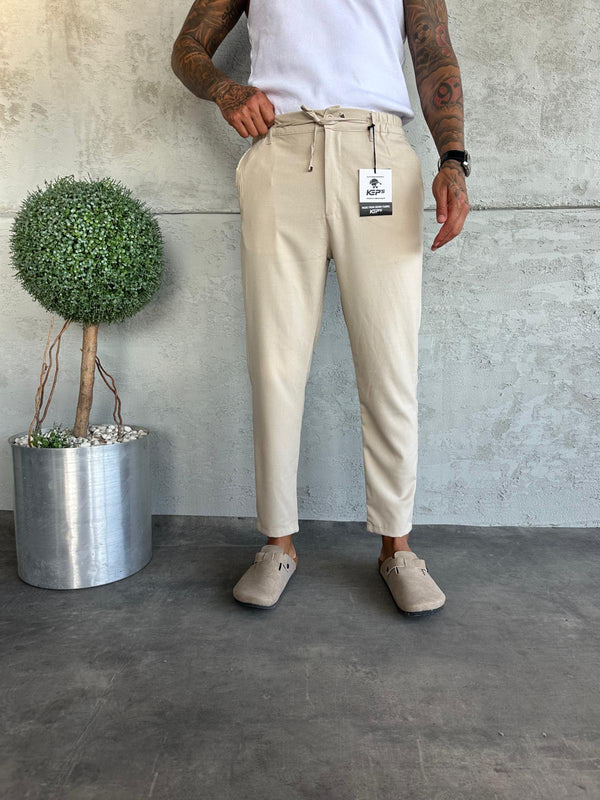 Krem Regular Fit Kumaş Pantolon