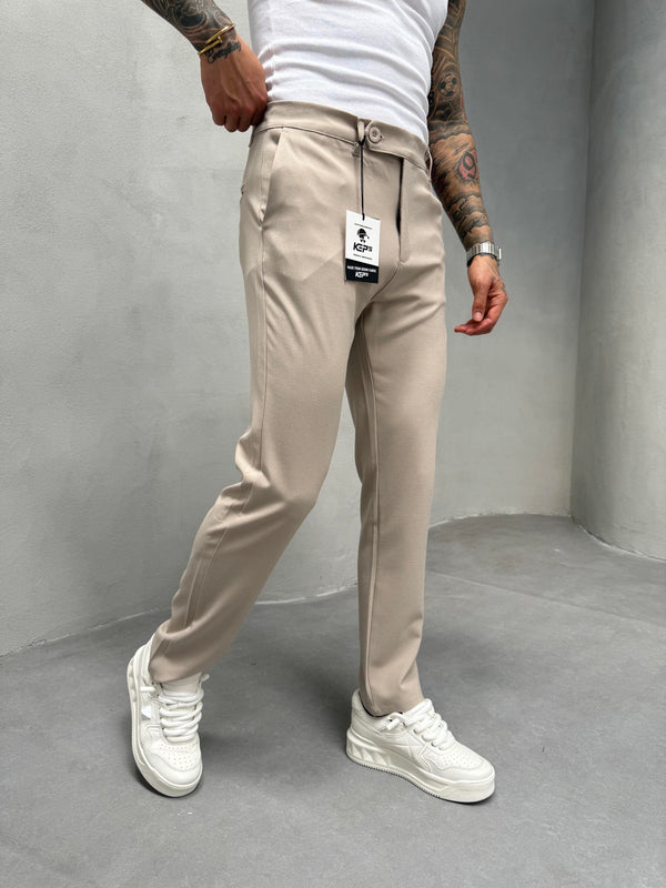 Krem Slimfit Kumaş Pantolon