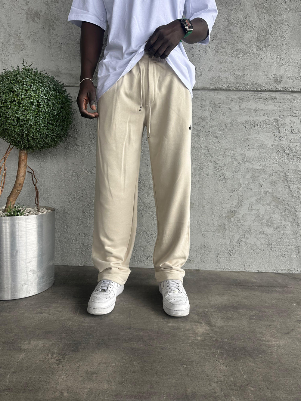 Krem Yazı Detaylı Baggy Eşofman