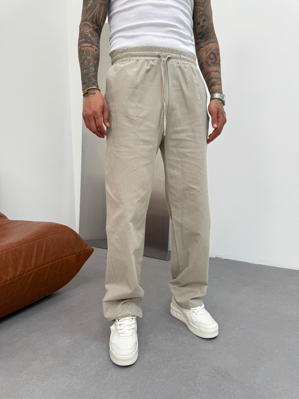 Küf Gri Keten Baggy Pantolon