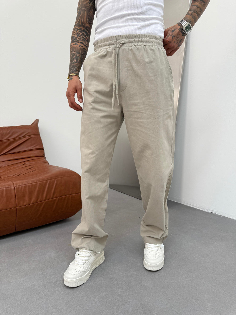 Küf Gri Keten Baggy Pantolon