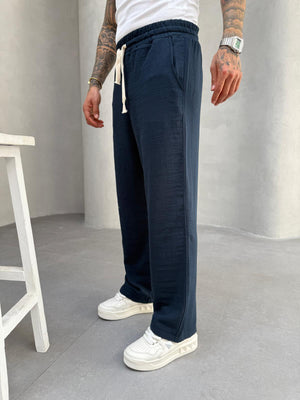 Lacivert Jakarlı Baggy Pantolon