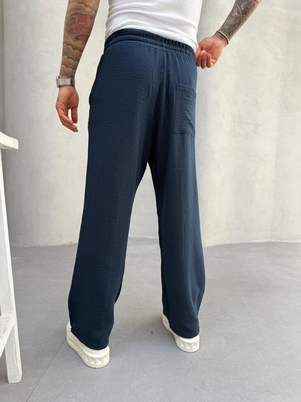 Lacivert Jakarlı Baggy Pantolon