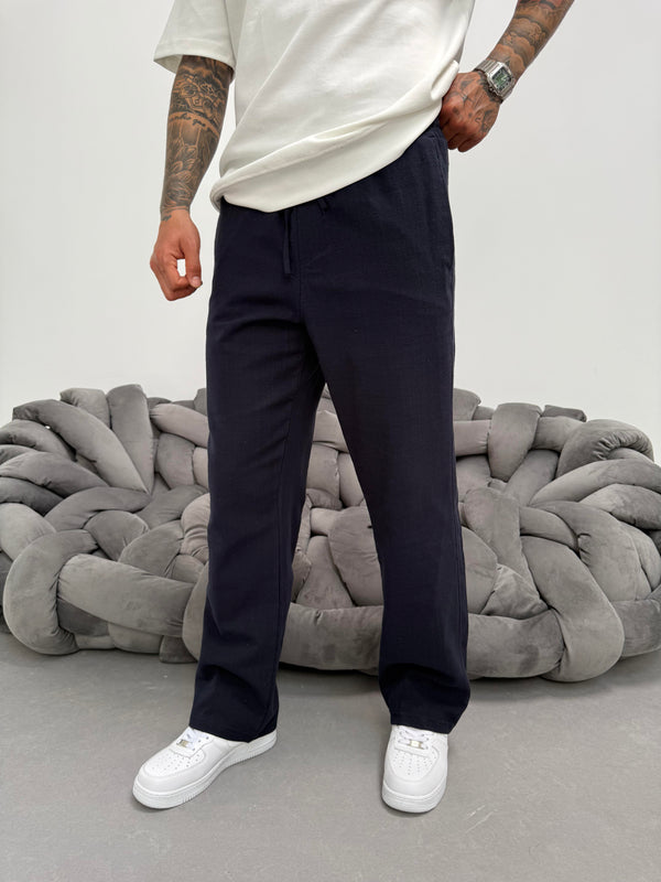 Lacivert Keten Baggy Pantolon