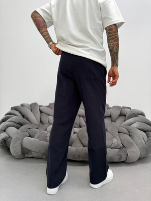 Lacivert Keten Baggy Pantolon