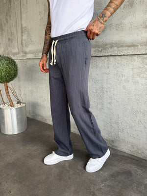 Lacivert Keten Baggy Pantolon