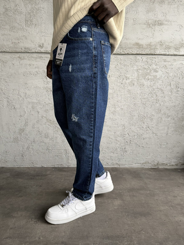 Lacivert Lazer Detaylı Boyfriend Jean