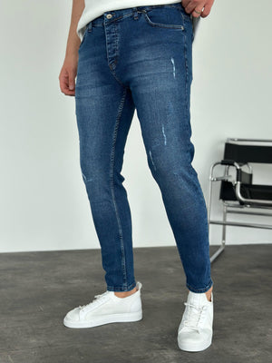Lacivert Lazer Detaylı Slimfit Jean