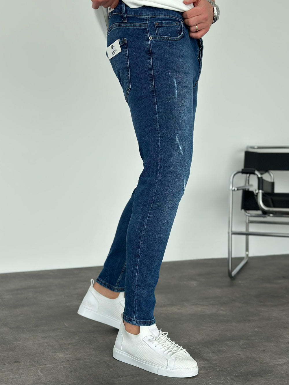 Lacivert Lazer Detaylı Slimfit Jean
