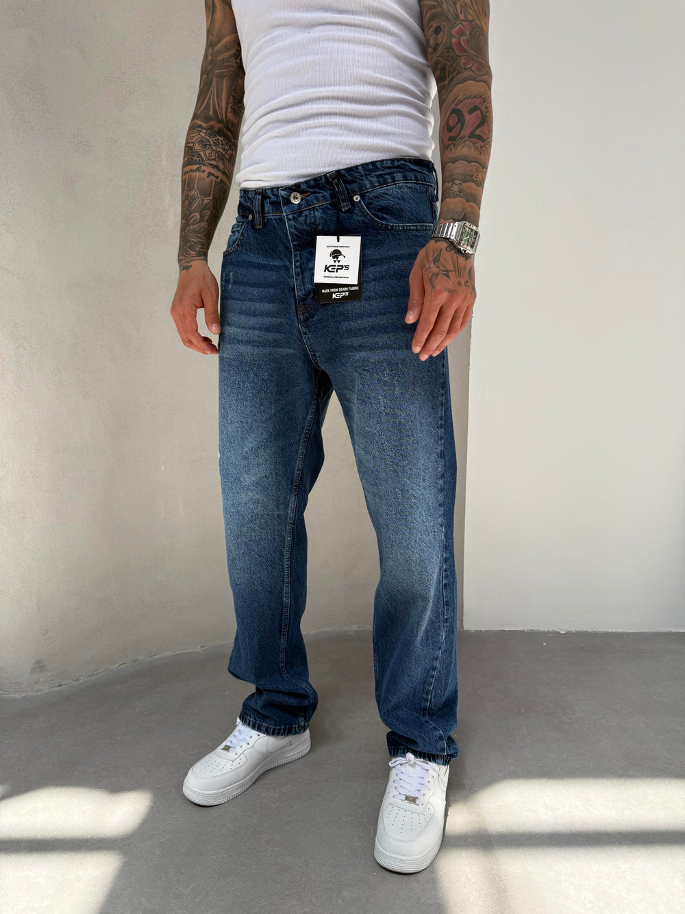 Lacivert Lazerli Baggy Jean