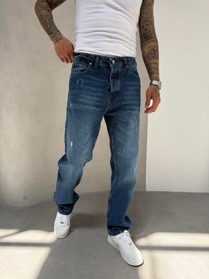 Lacivert Lazerli Baggy Jean