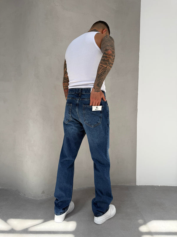 Lacivert Lazerli Baggy Jean