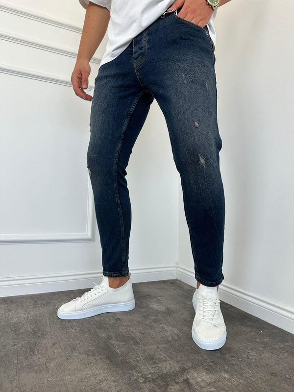 Lacivert Lazerli Slimfit Jean