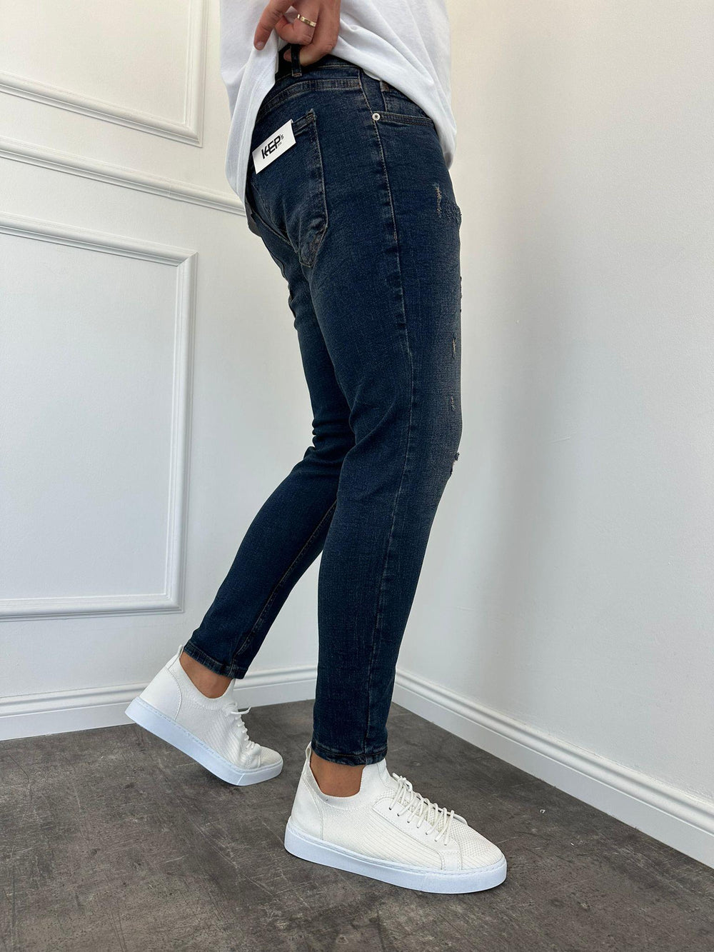 Lacivert Lazerli Slimfit Jean