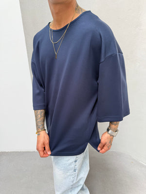 Lacivert Oysho Kumaş Fakir Kol T-Shirt