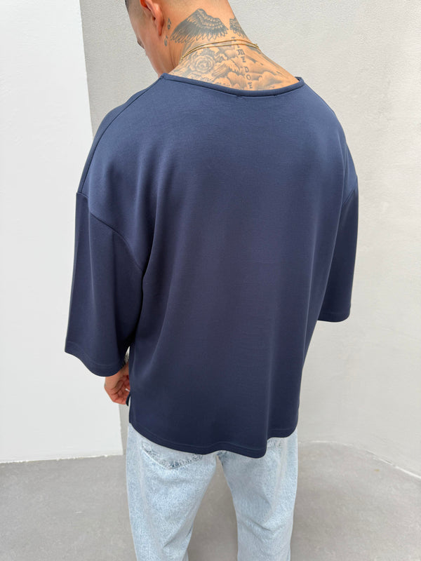 Lacivert Oysho Kumaş Fakir Kol T-Shirt
