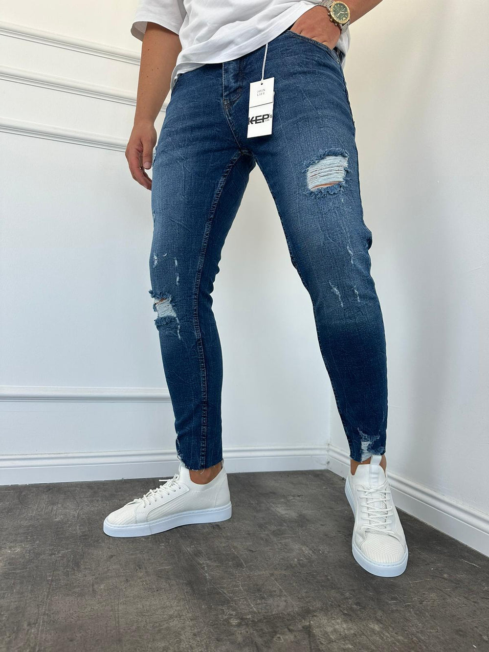 Lacivert Paça Püskül Slimfit Jean