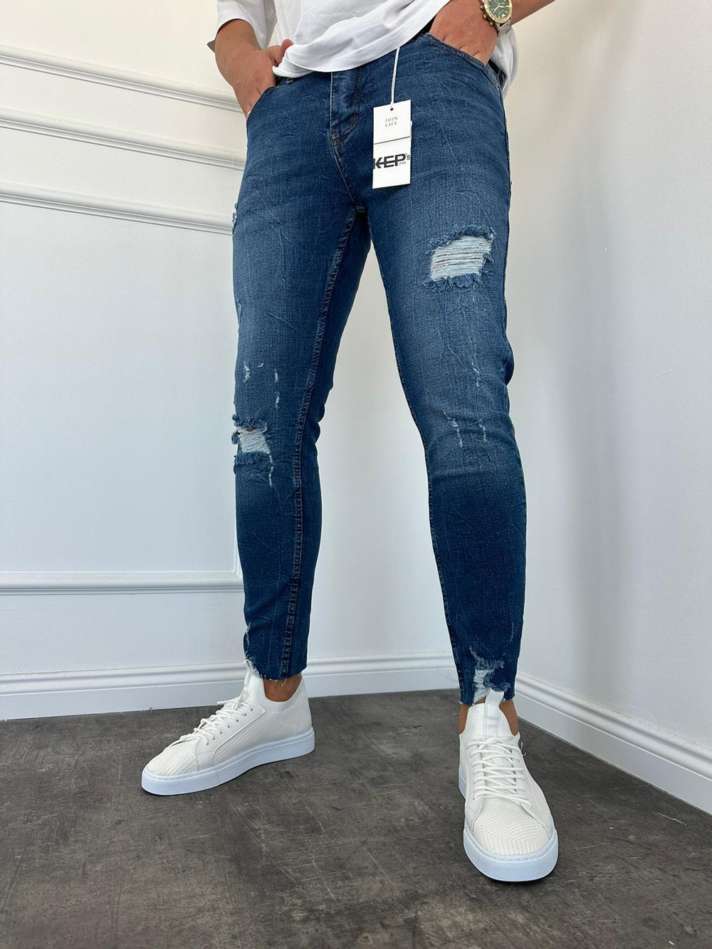 Lacivert Paça Püskül Slimfit Jean