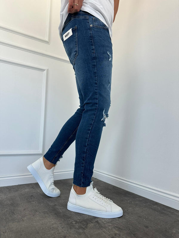 Lacivert Paça Püskül Slimfit Jean