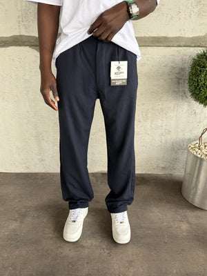 Lacivert Pileli Baggy Kumaş Pantolon