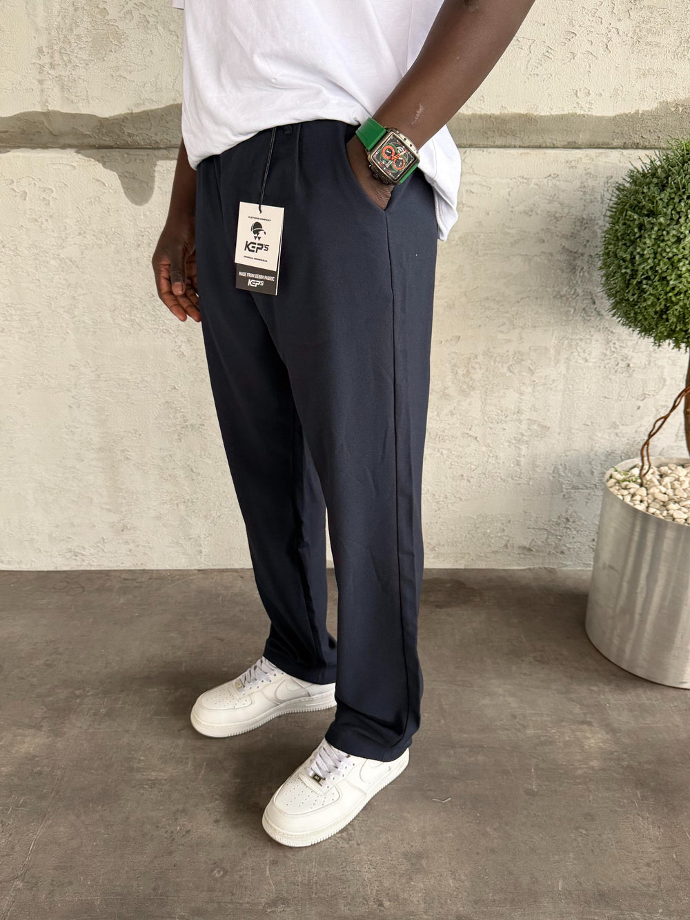 Lacivert Pileli Baggy Kumaş Pantolon