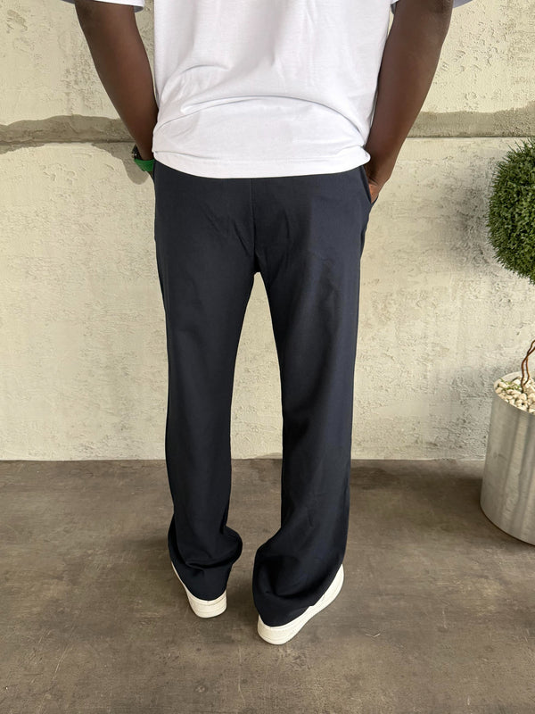 Lacivert Pileli Baggy Kumaş Pantolon