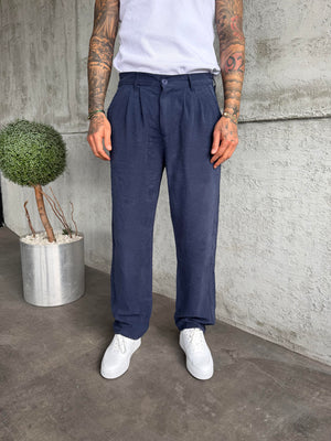 Lacivert Pileli Modal Kumaş Baggy Pantolon