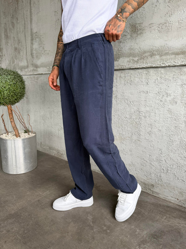 Lacivert Pileli Modal Kumaş Baggy Pantolon