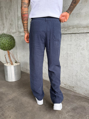 Lacivert Pileli Modal Kumaş Baggy Pantolon