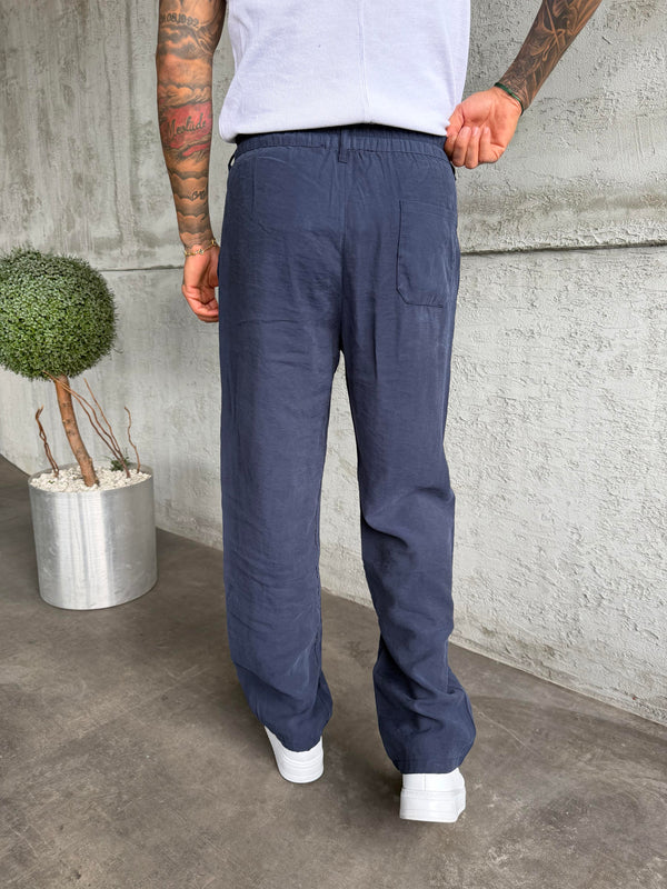 Lacivert Pileli Modal Kumaş Baggy Pantolon