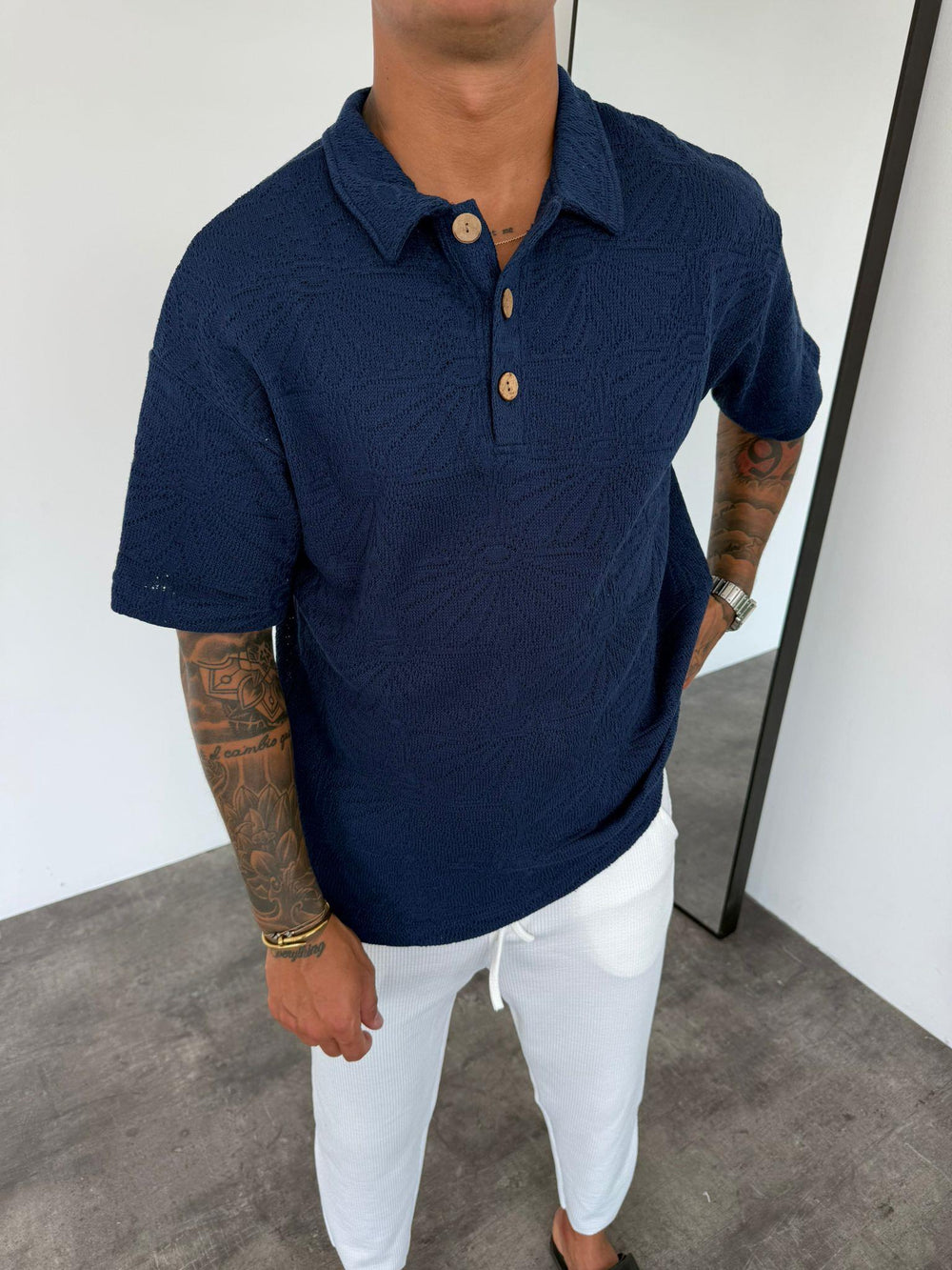 Lacivert Polo Yaka Örme Triko T-Shirt