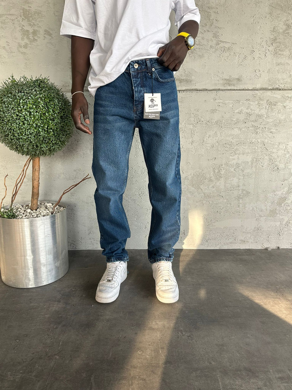 Lacivert Taşlamalı Baggy Jean