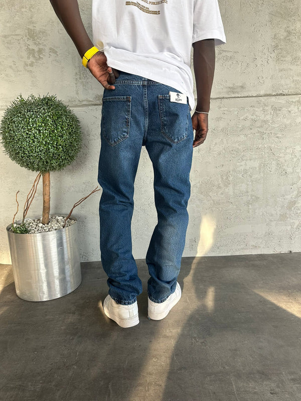 Lacivert Taşlamalı Baggy Jean