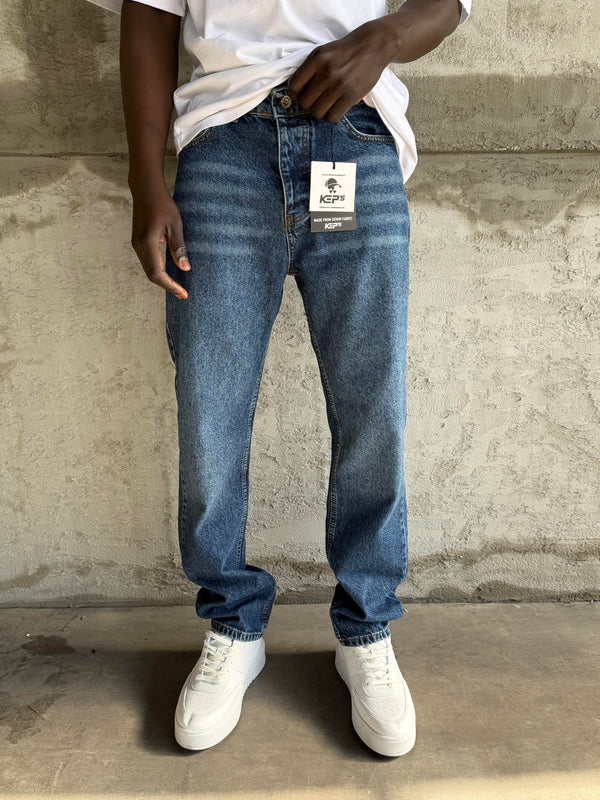Lacivert Taşlamalı Baggy Jean
